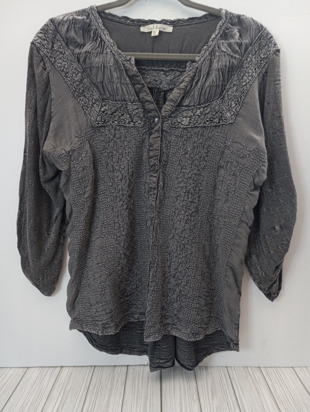 Solitaire Acid Wash Boho Peasant Blouse